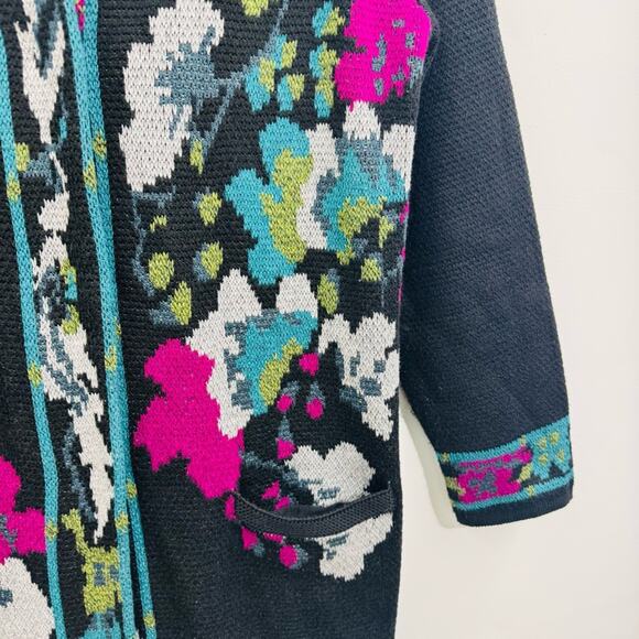 J. Jill Duster Cardigan Topper Coat Duster Black Floral Jacquard Snap Up Size S - Picture 5 of 12